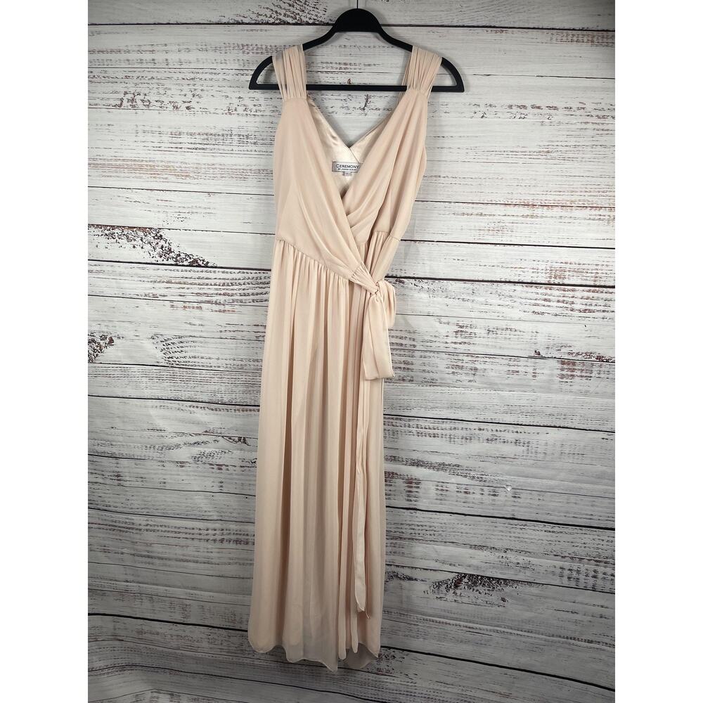 Joanna August Ceremony Dress Women's Small Blush Wrap V Neck Maxi Gown Formal